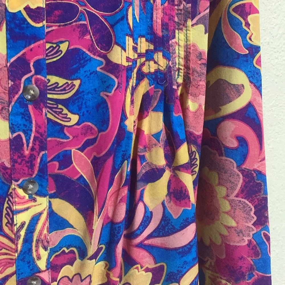 Terra & Sky Top 2X Blue Pink Yellow Floral Sleeveless Front Buttons Viscose - Picture 7 of 16